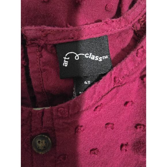 Art Class Burgundy Textured Dot Puff Sleeve Tiered Dress Girls  - Size 4T - Picture 5 of 9